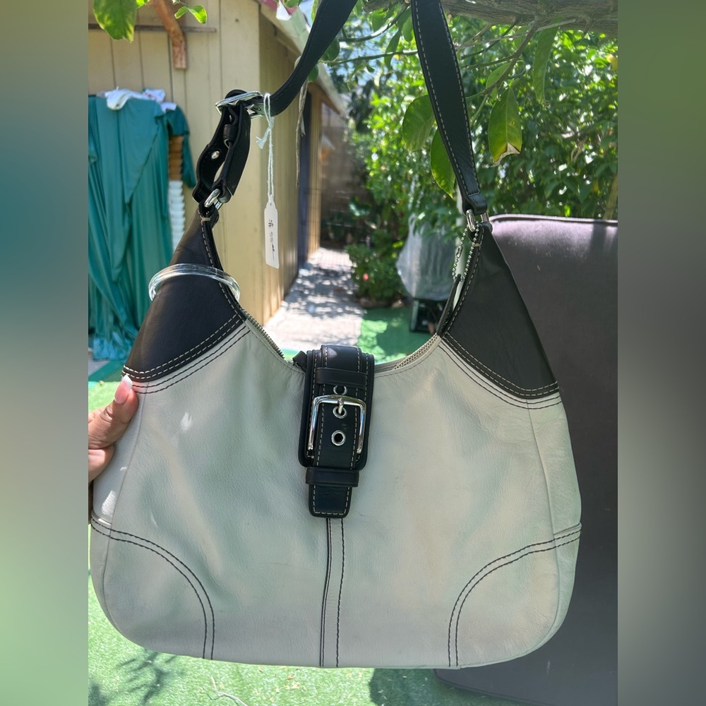 White and Brown coach shoulder bag